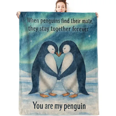 Penguins Mate for Life Blanket: A Penguin Couple Under the Aurora