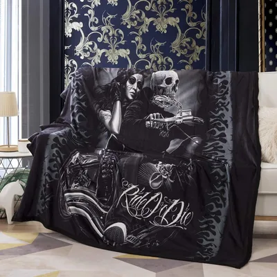 Biker Couple Blanket: Skull Rider Design for Two
