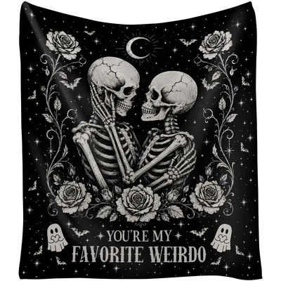 Gothic Skeleton Lovers with Moon Blanket