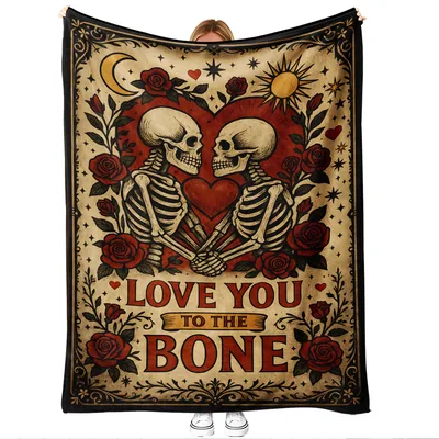 Love You to the Bone Blanket: Skeleton Couple Throw