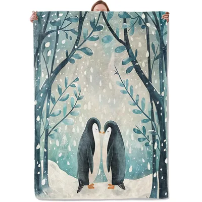 Winter Forest Penguins Blanket for Cozy Couples
