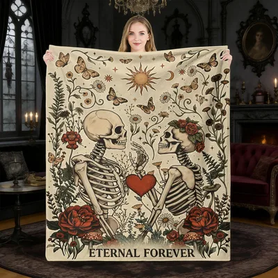 Eternal Forever Blanket: Skeleton Couple Floral Throw
