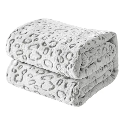 Gray Snow Leopard Spot Blanket Wild Animal Print for Home