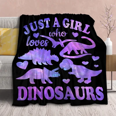 Just a Girl Who Loves Blanket with Galaxy Dino Silhouettes