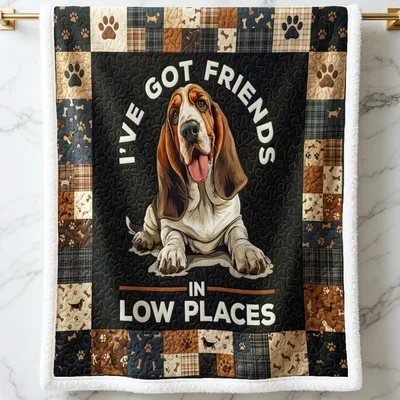Got Friends in Low Blanket with Basset Hound Quilt Design