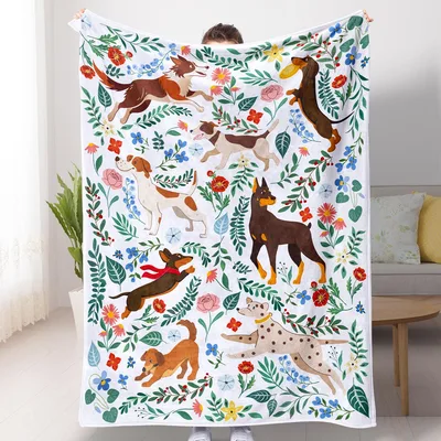 Floral Dogs Pattern Blanket: A Whimsical Canine Garden Throw