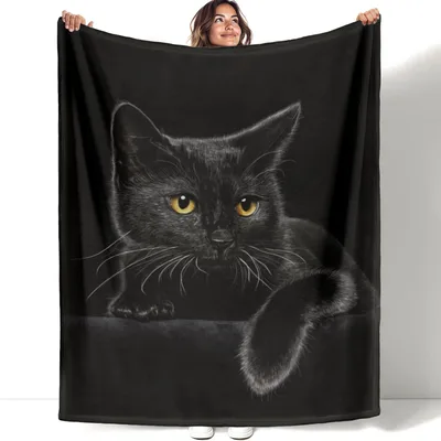 Black Cat Portrait Blanket: Realistic Feline Art for Lovers