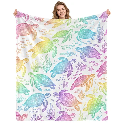 Rainbow Sea Turtles Ocean Blanket: Vibrant Pattern for Lovers