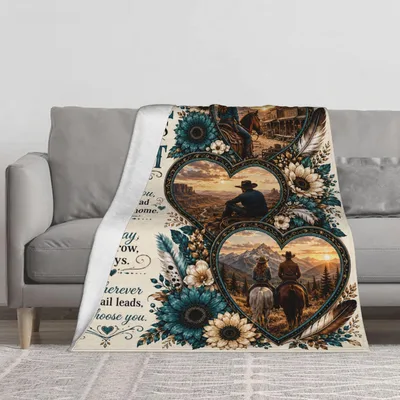 Cowboy Couple in Heart Blanket: Western Trail Love Design