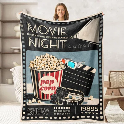 Movie Night Popcorn Clapperboard Blanket for Cinema Lovers