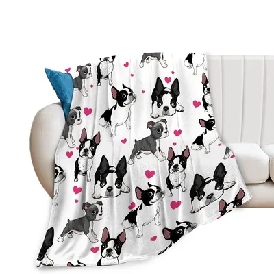 French Bulldog Pattern with Hearts Blanket: Cute Dog Lovers Throw