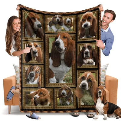 Basset Hound Photo Collage Blanket: A Gallery of Long-Eared Dogs