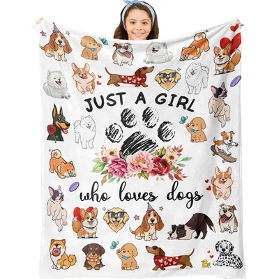 Just a Girl Blanket: A Dog Lover Design with Paws and Flowers