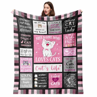 Just a Girl Blanket: Cat Lover Patchwork Design