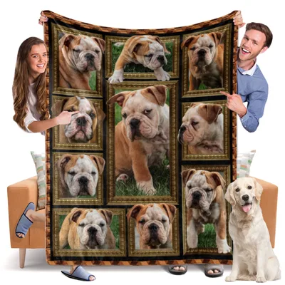 English Bulldog Photo Collage Blanket: A Gallery of Wrinkled Faces