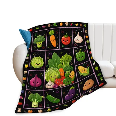 Kawaii Vegetables Grid Pattern Blanket: A Cute Garden Design