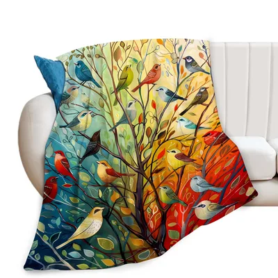 Colorful Birds in Autumn Blanket: A Tree Full of Seasonal Songbirds