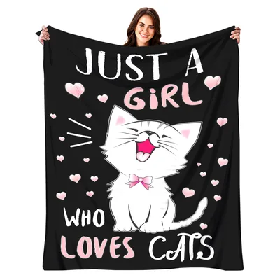 Just a Girl Blanket: Kawaii Cat Lover Design with Pink Hearts