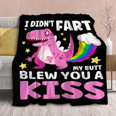 Dinosaur Rainbow Kiss Design Blanket for Funny Dino Lovers