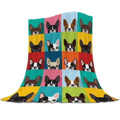 Boston Terrier Color Blocks Blanket: A Grid of Playful Dog Faces
