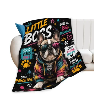 Little Boss French Bulldog Blanket featuring a cool dog