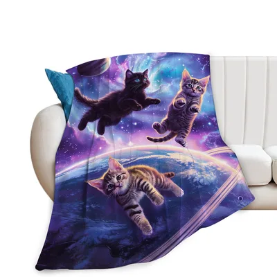 Cats Floating in Space Blanket: Cosmic Kitten Adventure