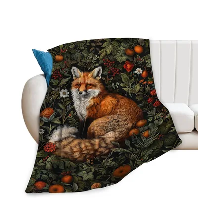 Fox Resting in Vintage Blanket: A Fox in a Forest Print