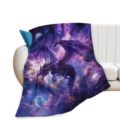 Dragon Flying Through Galaxy Blanket: Cosmic Fantasy Art for Sleep