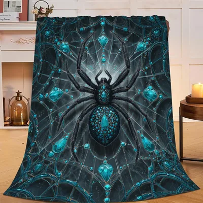 Jeweled Spider on Web Blanket: Teal Gem Arachnid Design