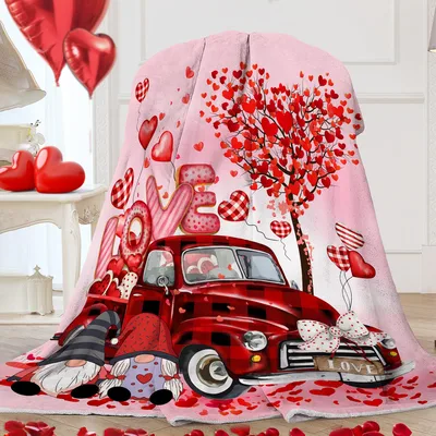 Red Truck Hearts Tree Blanket featuring a vintage plaid truck
