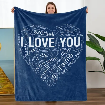 I Love Blanket: I Love You in 100 Languages Heart Design – Design 2