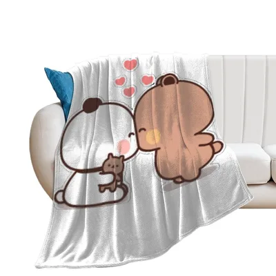 Kissing Cartoon Panda Bears Blanket: Cute Couple Design
