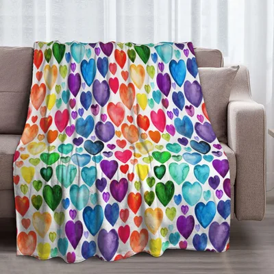 Rainbow Friends Blanket: Watercolor Heart Pattern for Love