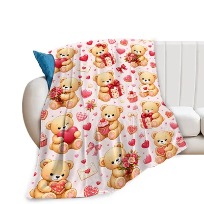 Teddy Bears with Hearts Pattern Blanket: Sweet Bear Gift Throw