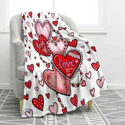 Love Hearts Valentine Pattern Blanket featuring red
