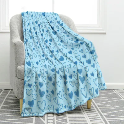 Blue Hearts Print Pattern Blanket: Hand-Drawn Blue Heart Design