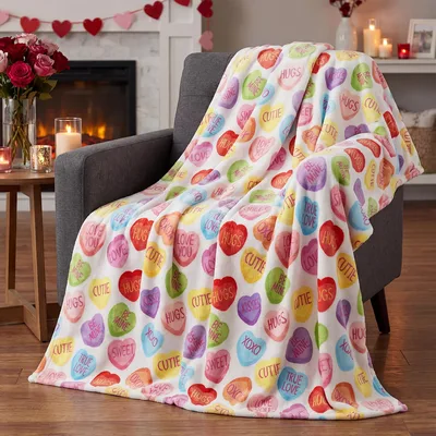 Valentine Candy Hearts Words Blanket: Sweet Messages on Soft Fleece