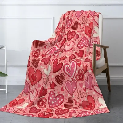 Red Hearts Valentine Pattern Blanket: Hand-Drawn Heart Art for Couples