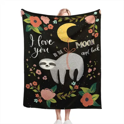 I Love You to the Moon and Back Blanket with Sloth Design