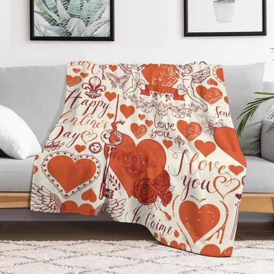 I Love You Hearts Valentine Blanket: Romantic Vintage Print