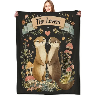 Otter Couple the Lovers Blanket: Woodland Romance Design