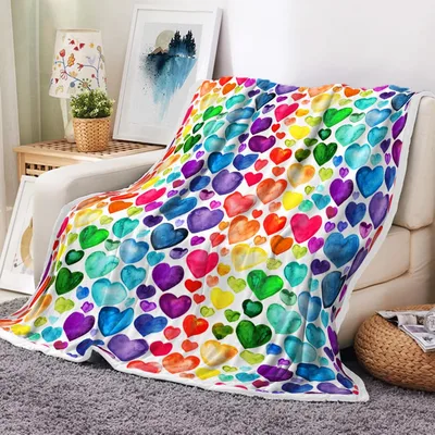 Rainbow Watercolor Hearts Pattern Blanket for Cozy Romantic Vibes