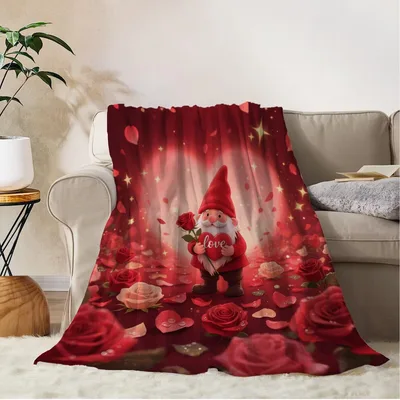 Forest Friends Blanket: Gnome in Red Rose Forest Design