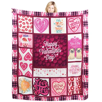 Happy Valentines Day Hearts Blanket: A Quilt-Style Valentine Design