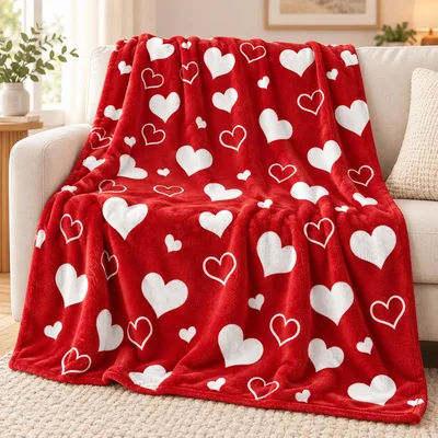 Red with White Hearts Blanket: Classic Heart Pattern Throw