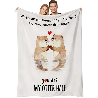 Otters Holding Hands Love Blanket My Otter Half Quote Design