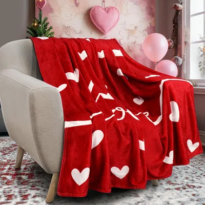 White Hearts on Red Blanket: Classic Heart Pattern for Couples