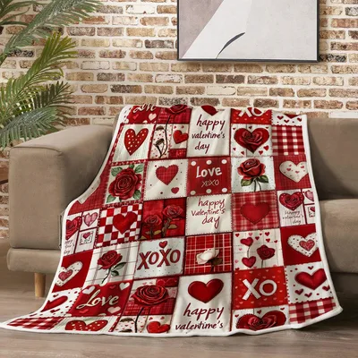 Valentine Hearts Patchwork Love Blanket: A Quilt of Red Roses and XOXO