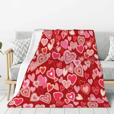 Red Love Hearts Pattern Blanket featuring a vibrant collage of pink