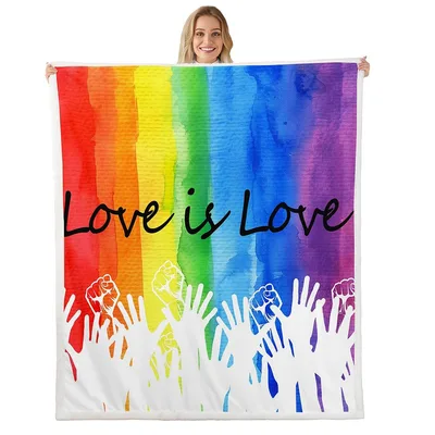 Love Is Love Rainbow Blanket: Pride Hands Design